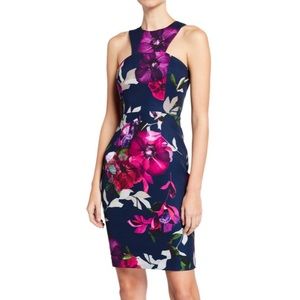 Trina Turk Delano Cutaway Neck Dress Navy Blue Floral Size 4